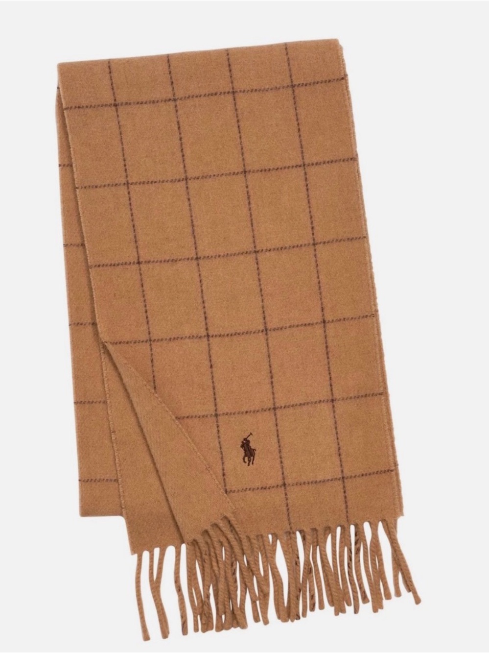 Polo Ralph Lauren Camel & Brown WINDOWPANE Wool Blend Reversible Scarf